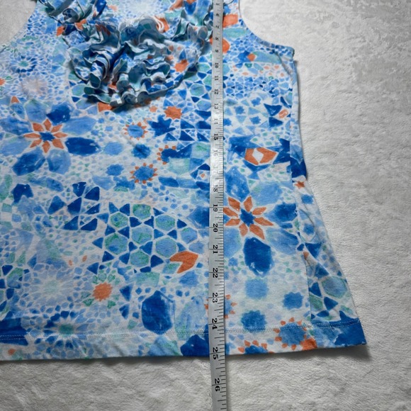 Lauren Ralph Lauren Ruffle Tank Top Floral Sleeveless Geometric Blue Orange Sz L - Picture 4 of 7
